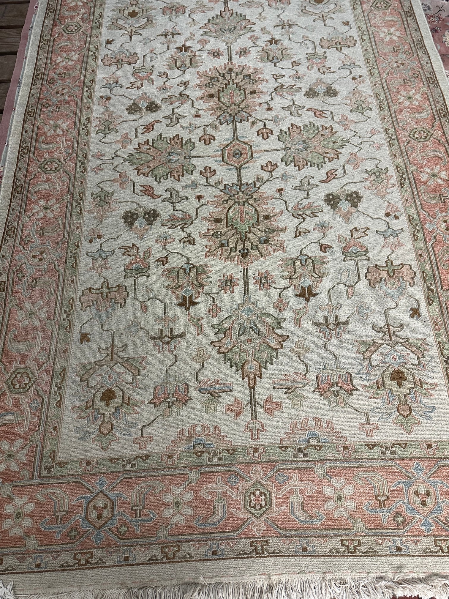 Hand Knotted Oushak Rug 5x8.5 ft: Title:Hand Knotted Oushak Rug 5x8.5 ft Description:Hand Knotted Oushak Rug 5x8.5 ft Size:5x8.5 ft Circa:1980 Origin: Material:100 %Wool Reserve: $300.00 Shipping: Domestic: Flat-rate of $125.00 to