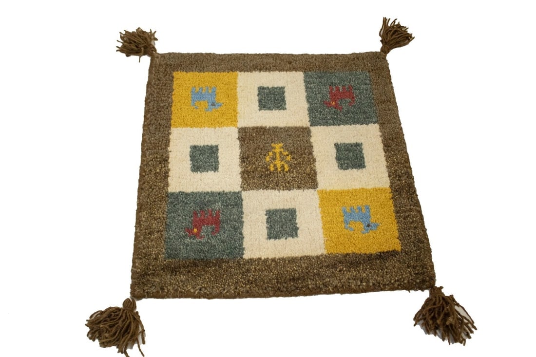 Multicolored Modern Tribal 1'5X1'5 Indo-Gabbeh Oriental Square Rug - 10