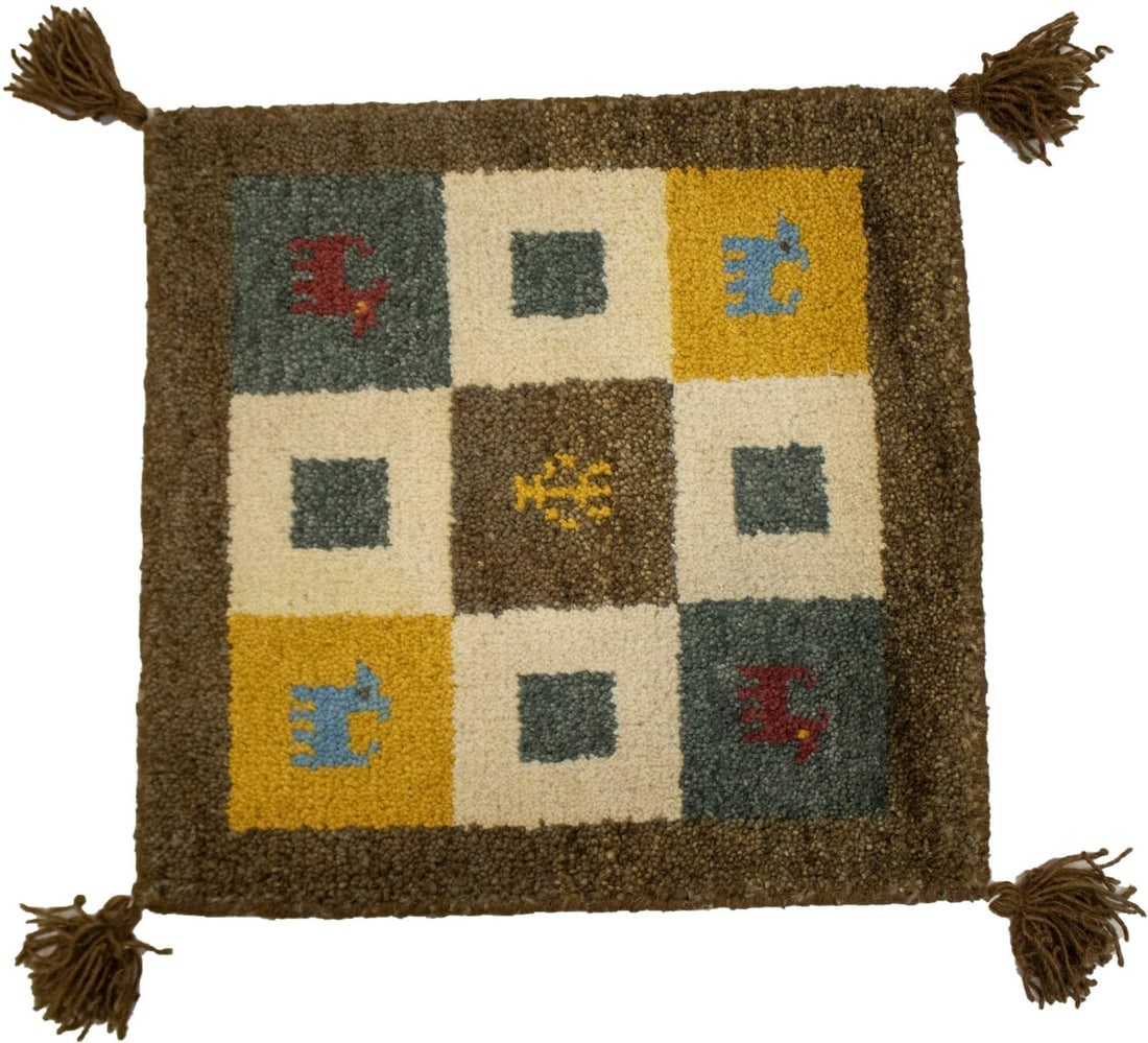 Multicolored Modern Tribal 1'5X1'5 Indo-Gabbeh Oriental Square Rug: Title:Multicolored Modern Tribal 1'5X1'5 Indo-Gabbeh Oriental Square Rug Description:Handmade 1'5X1'5 multicolor oriental rug made with vegetable dyes (fine wool pile and cotton foundation), superior