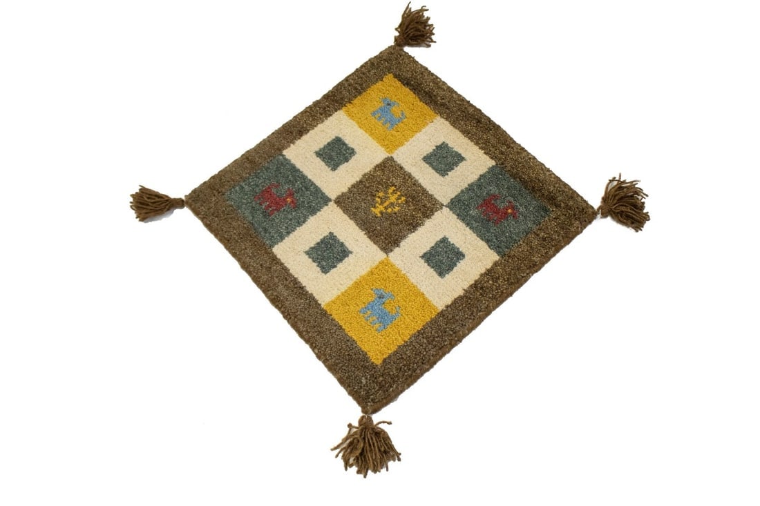 Multicolored Modern Tribal 1'5X1'5 Indo-Gabbeh Oriental Square Rug - 3