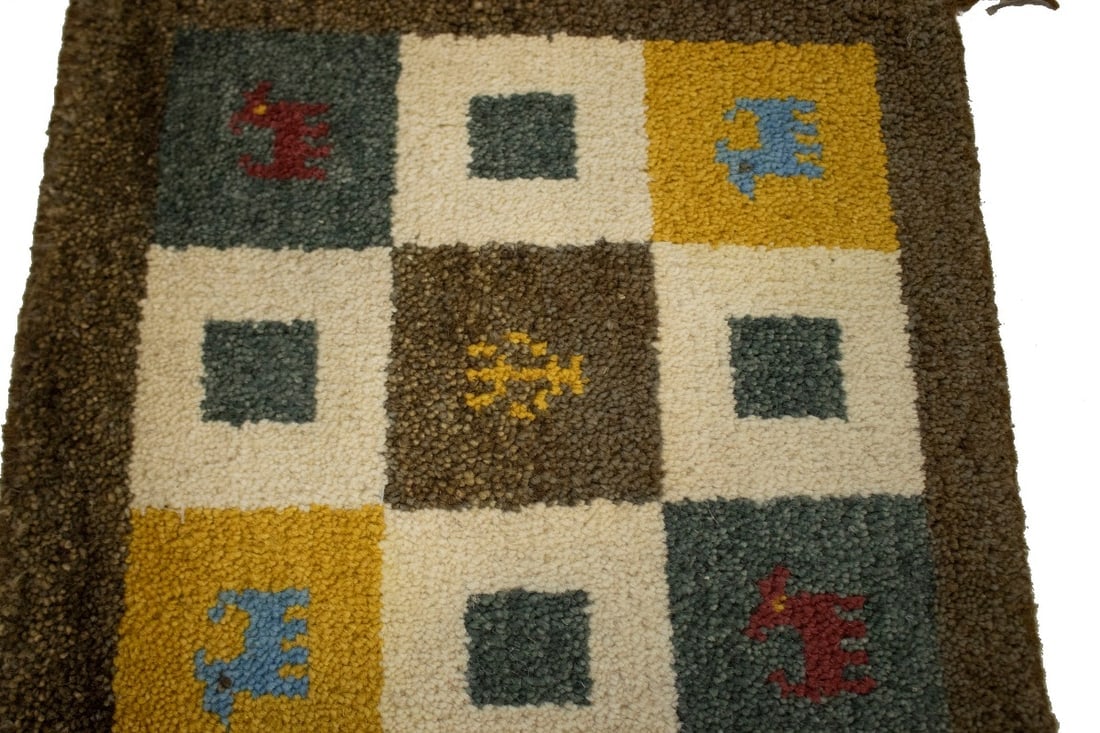 Multicolored Modern Tribal 1'5X1'5 Indo-Gabbeh Oriental Square Rug - 6