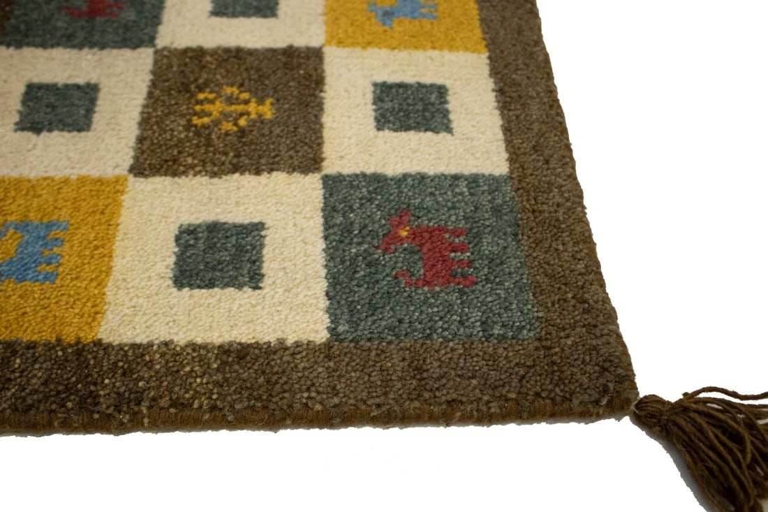Multicolored Modern Tribal 1'5X1'5 Indo-Gabbeh Oriental Square Rug - 8