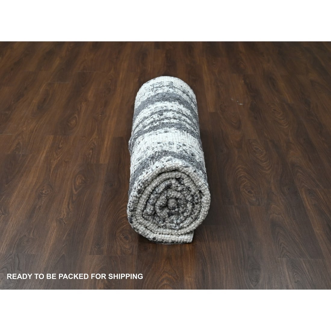 Black and Ivory Modern Design Organic Undyed Wool Oriental Rug - 9