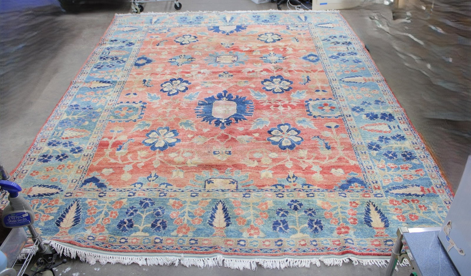 Hand Knotted Oushak Rug 11.10x9.8ft: Title:Hand Knotted Oushak Rug 11.10x9.8ft Description:Hand Knotted Oushak Rug 11.10x9.8ft Size:11.10x9.8ft Circa:1980 Origin: Material:100 %Wool Reserve: $950.00 Shipping: Domestic: Flat-rate of