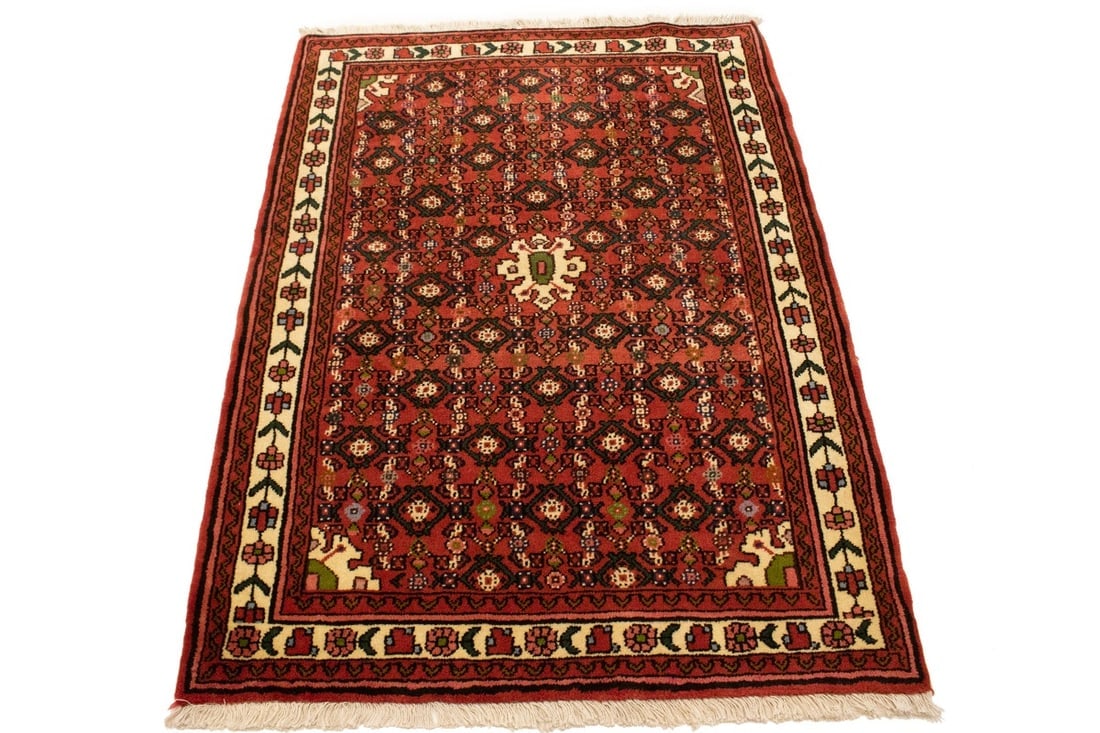 Bittersweet Red Tribal 4X5 Hamedan Persian Rug - 3