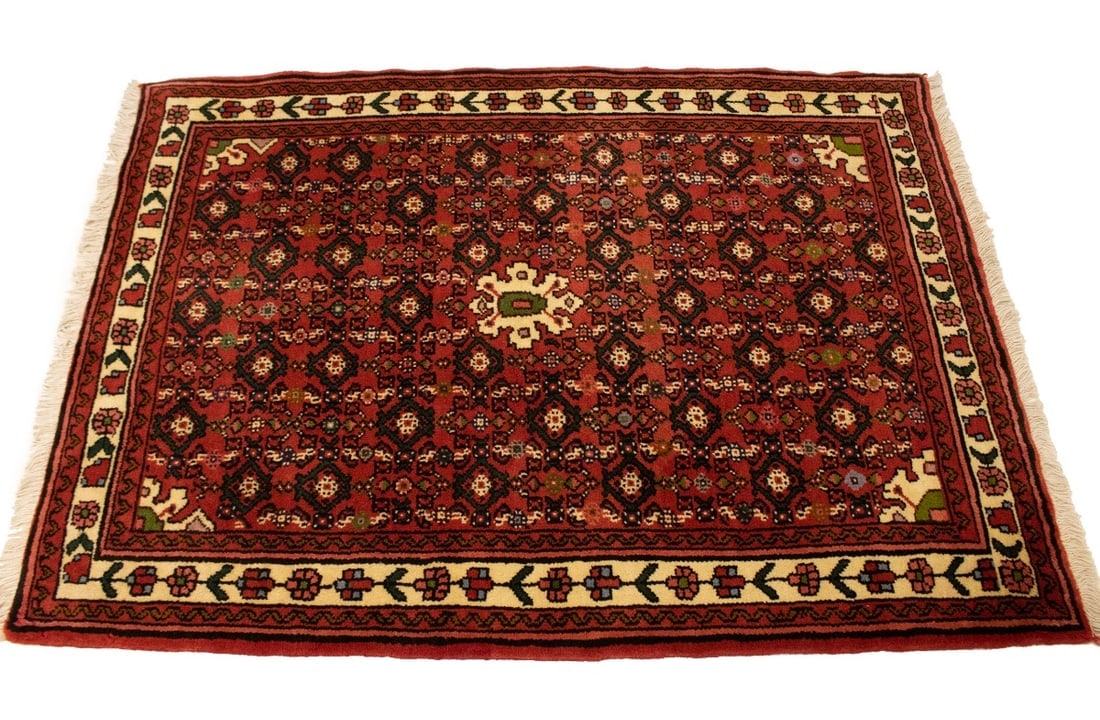Bittersweet Red Tribal 4X5 Hamedan Persian Rug - 6