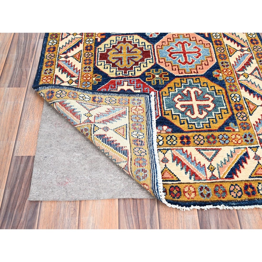 Blue Afghan Special Kazak Hand Knotted Wool Wide Runner Oriental Rug - 3