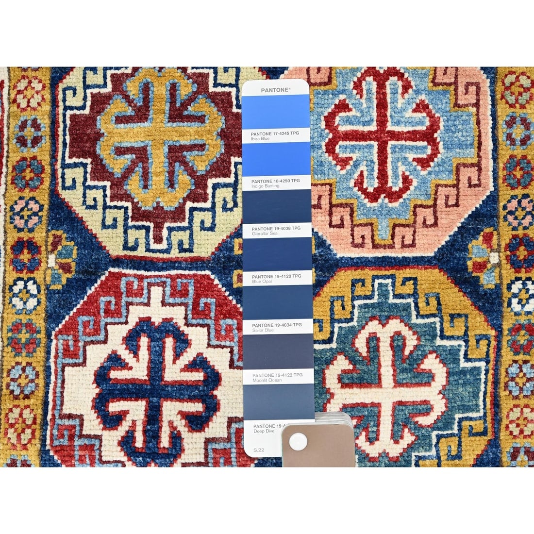 Blue Afghan Special Kazak Hand Knotted Wool Wide Runner Oriental Rug - 4