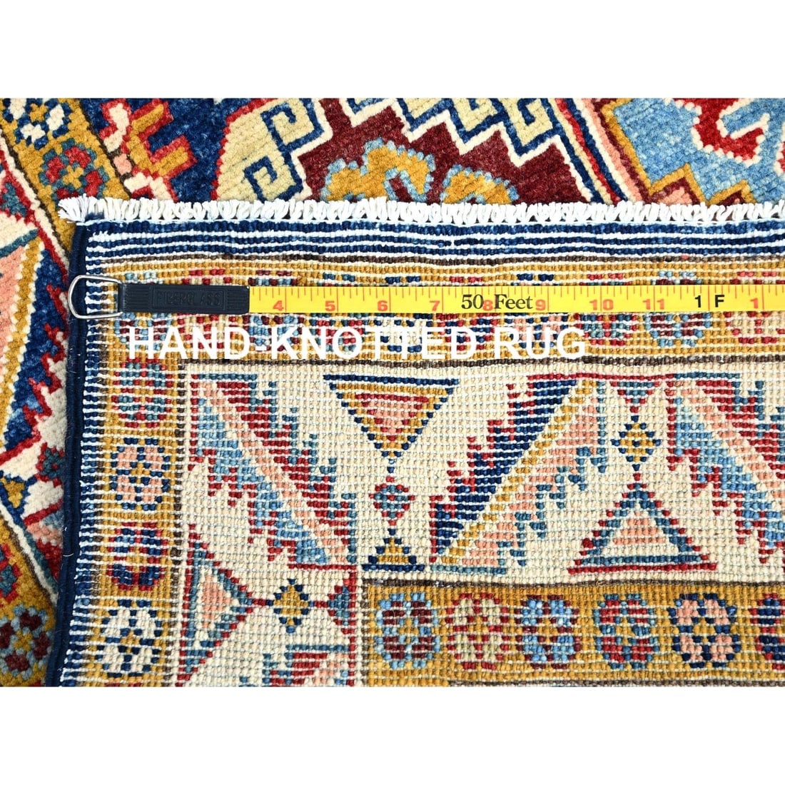 Blue Afghan Special Kazak Hand Knotted Wool Wide Runner Oriental Rug - 7