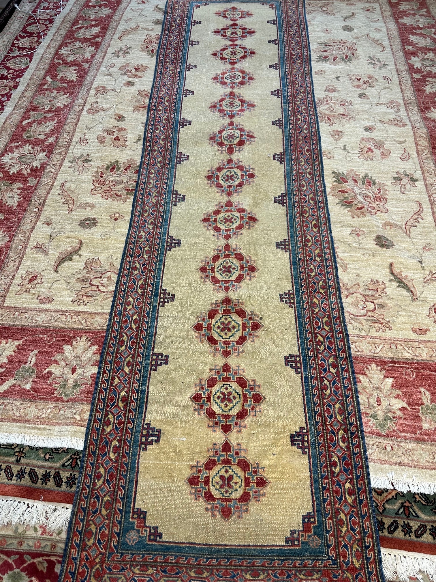 Hand Knotrted Oushak Rug -10.9x2.8 ft (1 of 5)