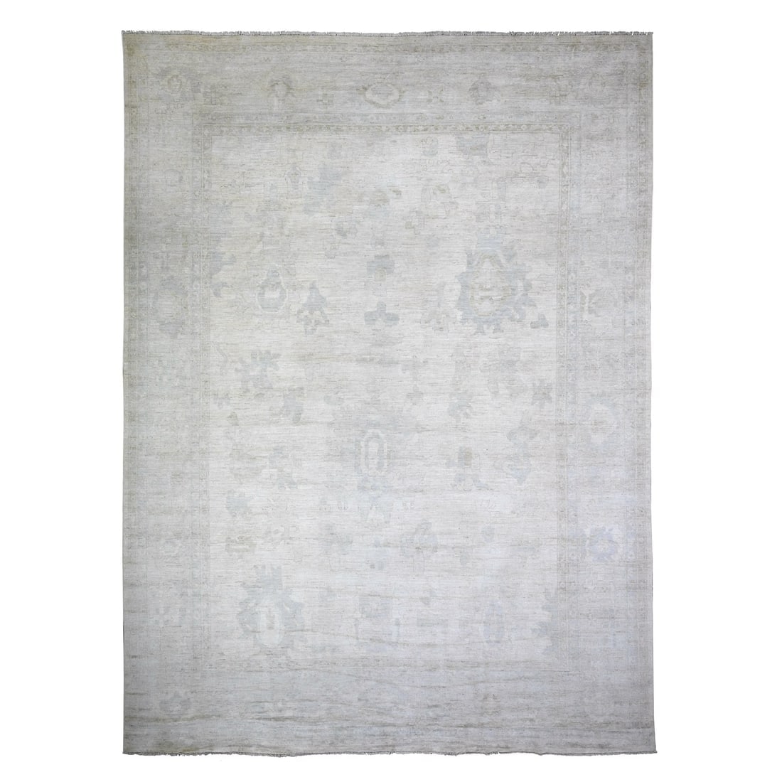 Smoky White Wool Hand Knotted Afghan Angora Oushak Oversized Rug: Title: Smoky White Wool Hand Knotted Afghan Angora Oushak Oversized Rug Description:This is a truly genuine one-of-a-kind. It has been Knotted for months and months in the centuries-old weaving