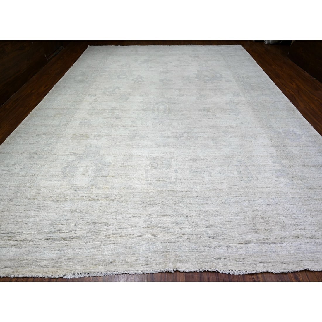 Smoky White Wool Hand Knotted Afghan Angora Oushak Oversized Rug - 2