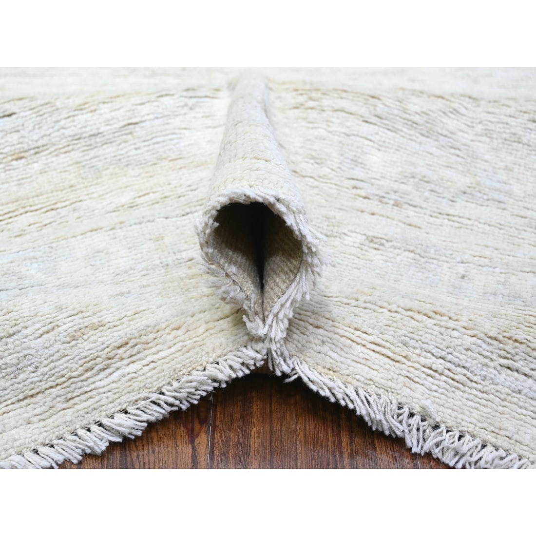 Smoky White Wool Hand Knotted Afghan Angora Oushak Oversized Rug - 5