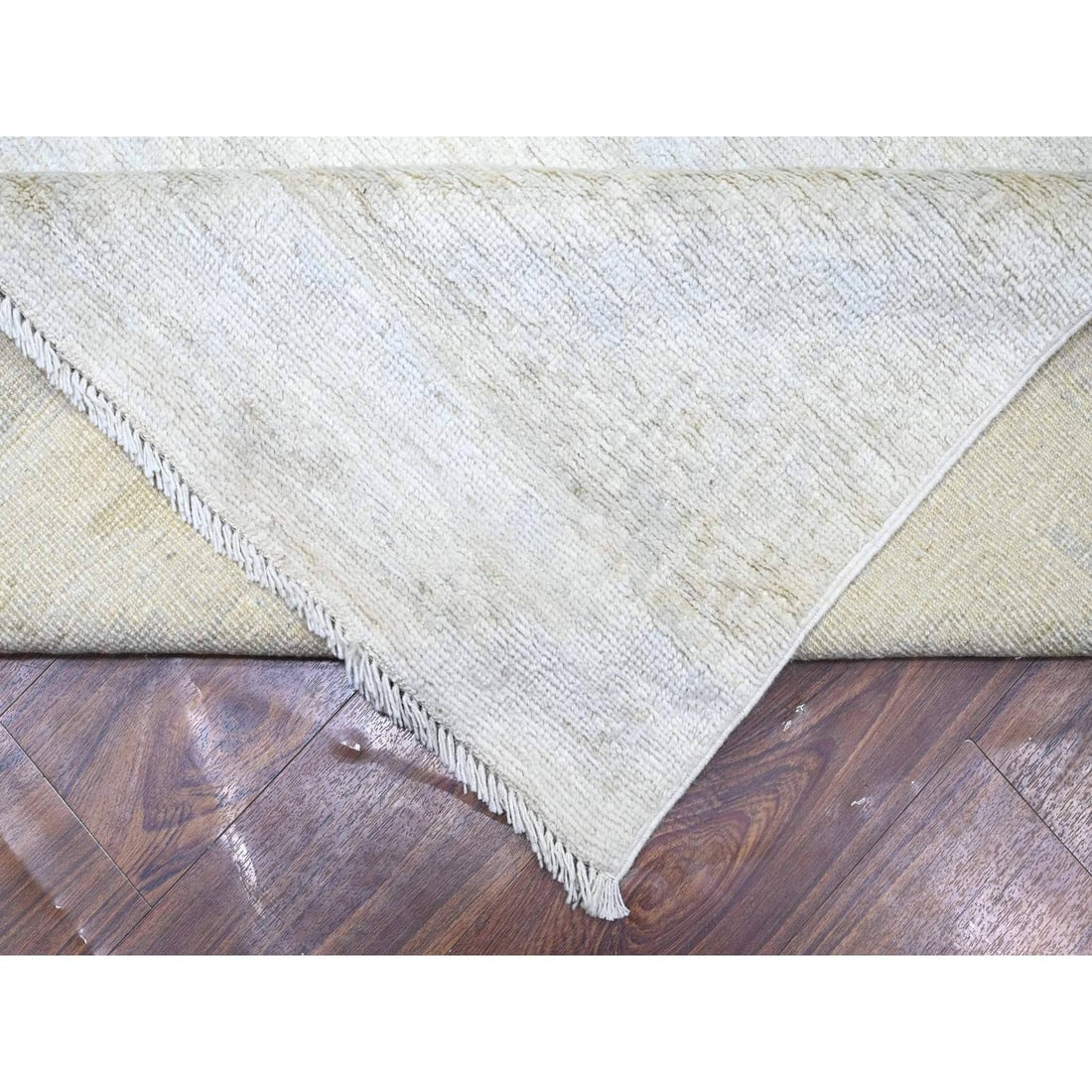 Smoky White Wool Hand Knotted Afghan Angora Oushak Oversized Rug - 6