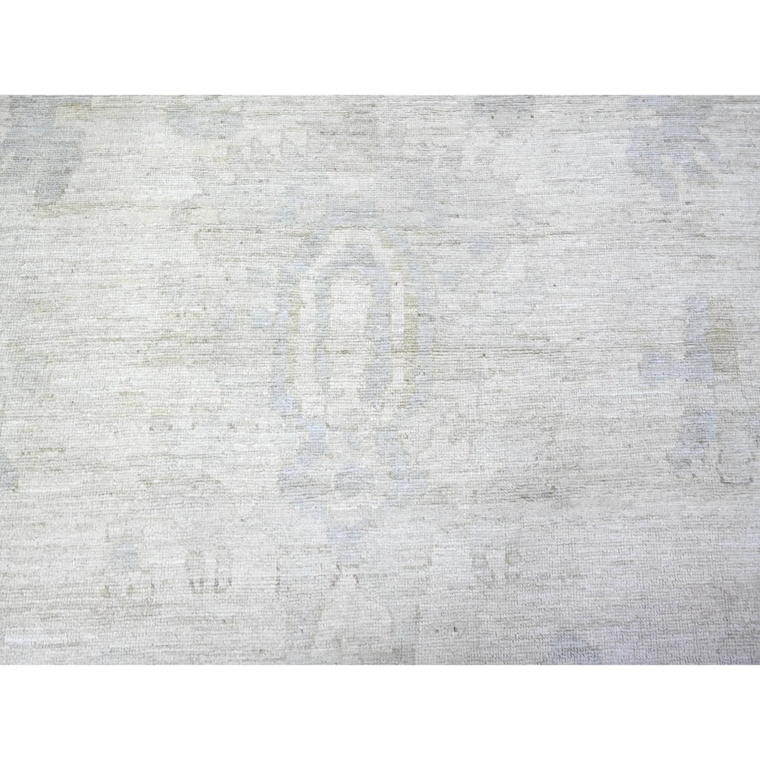 Smoky White Wool Hand Knotted Afghan Angora Oushak Oversized Rug - 8