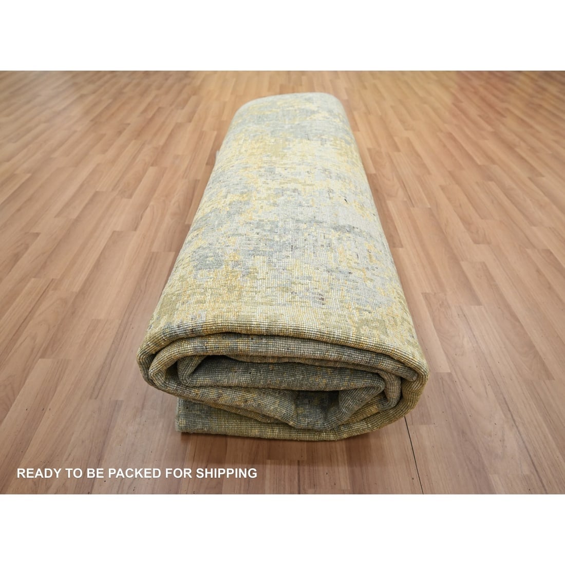 Green Abstract with Galaxy Design Persian Knot Hand Knotted Wool Rug - 9