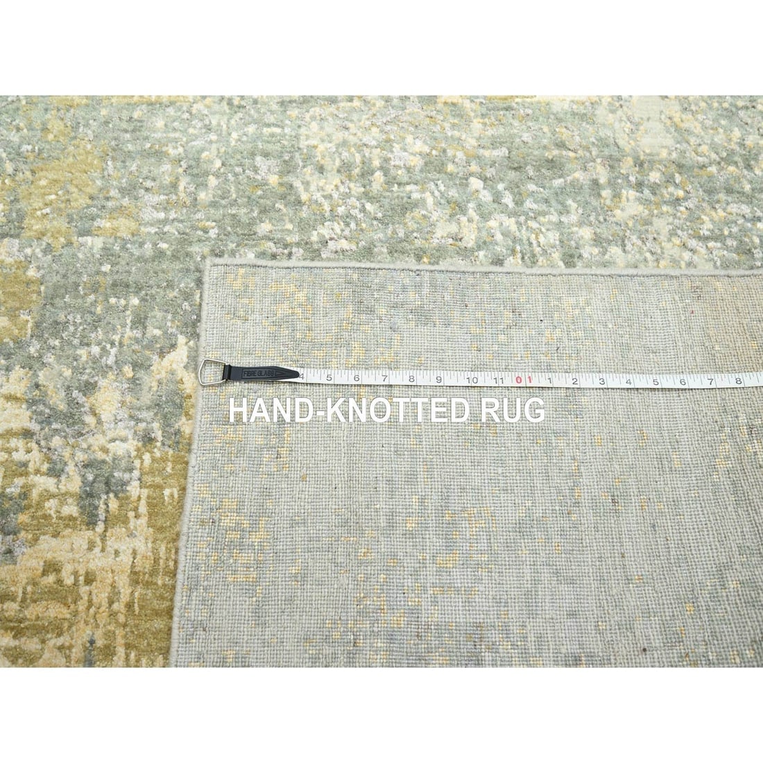 Green Abstract with Galaxy Design Persian Knot Hand Knotted Wool Rug - 11