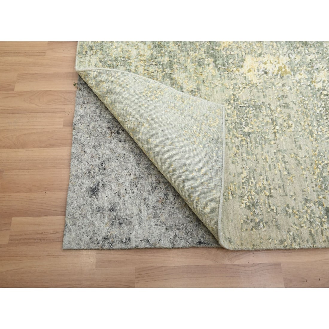 Green Abstract with Galaxy Design Persian Knot Hand Knotted Wool Rug - 4