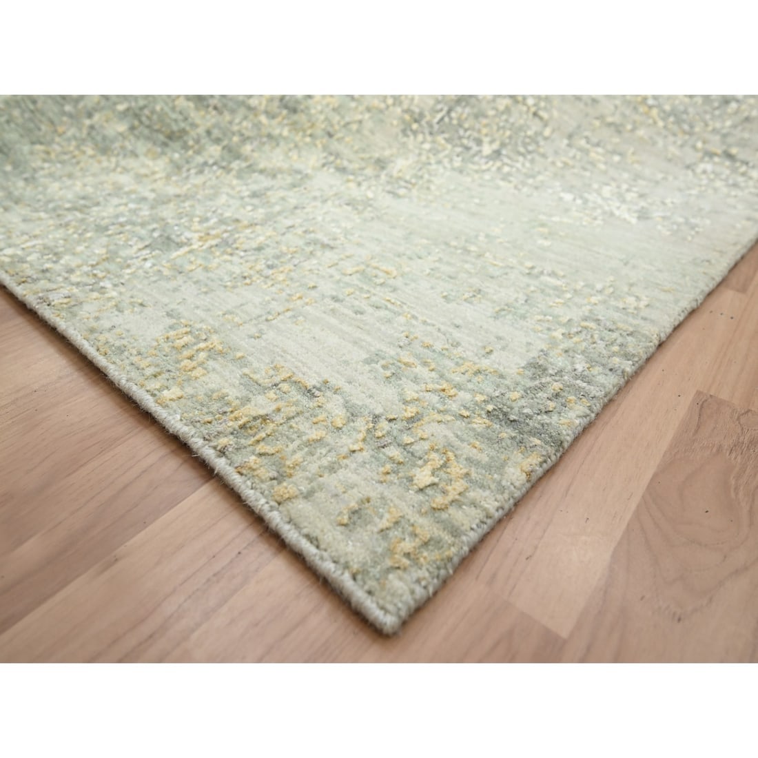Green Abstract with Galaxy Design Persian Knot Hand Knotted Wool Rug - 6