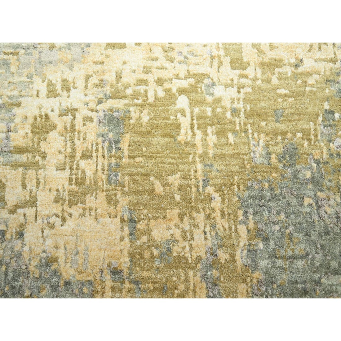 Green Abstract with Galaxy Design Persian Knot Hand Knotted Wool Rug - 8