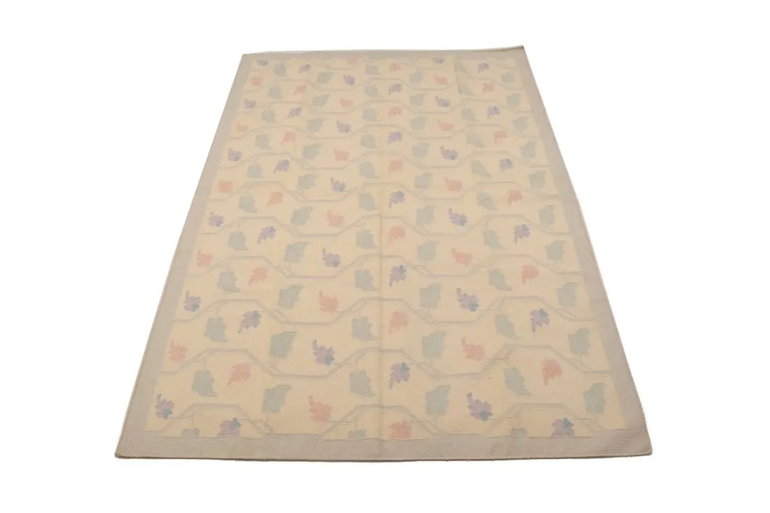 Beige Floral Dhurrie 6X9 Indian Oriental Rug - 3