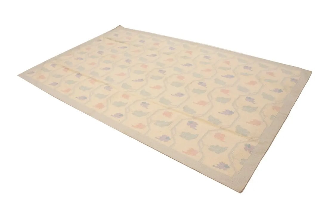 Beige Floral Dhurrie 6X9 Indian Oriental Rug - 4