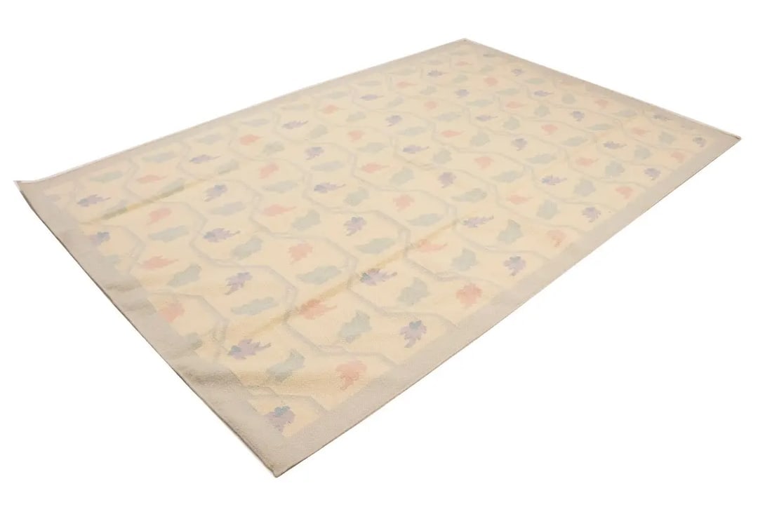 Beige Floral Dhurrie 6X9 Indian Oriental Rug - 5