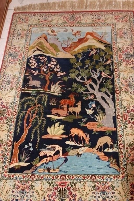 Hand Knotted PersiN Esfahan Rug 3x5.: Title:Hand Knotted PersiN Esfahan Rug 3x5. Description:Hand Knotted PersiN Esfahan Rug 3x5. Size:3x5 ft Circa:1980 Origin: Material:100 %Wool Reserve: $2,000.00 Shipping: Domestic: Flat-rate of