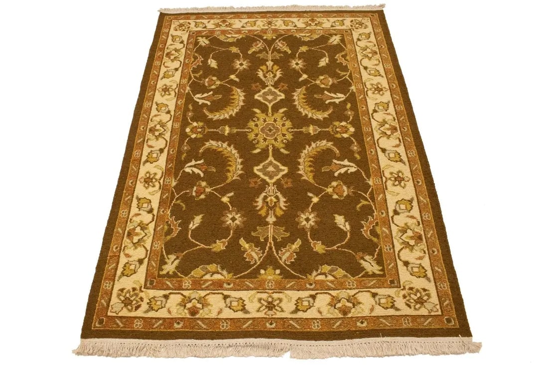 Dark Brown Floral 4X6 Sumak Oriental Rug - 14