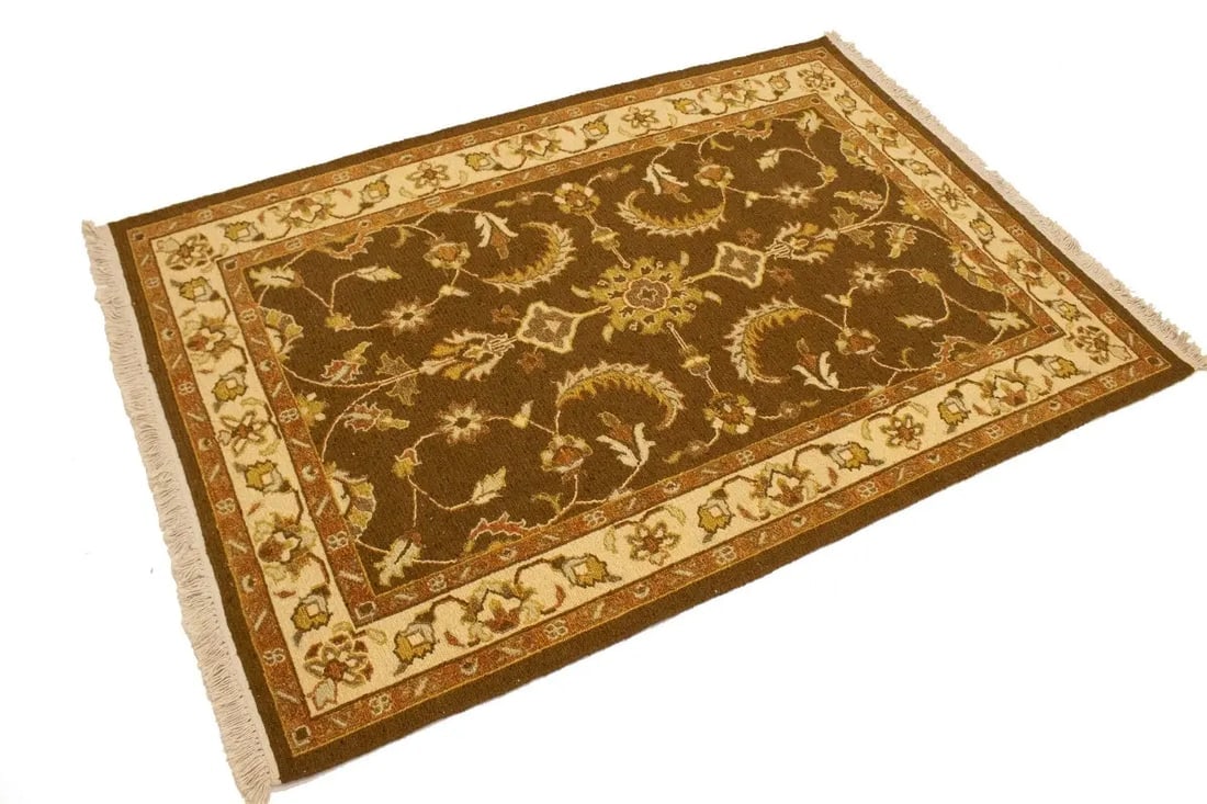 Dark Brown Floral 4X6 Sumak Oriental Rug - 4