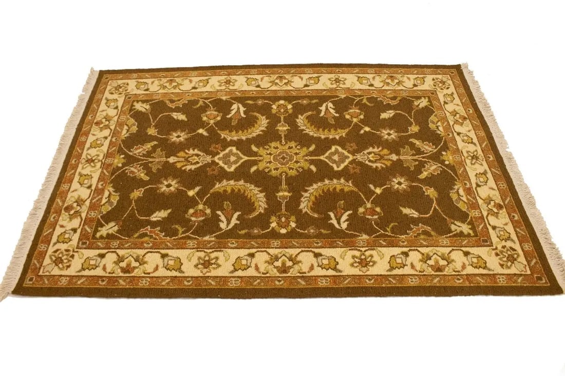 Dark Brown Floral 4X6 Sumak Oriental Rug - 6