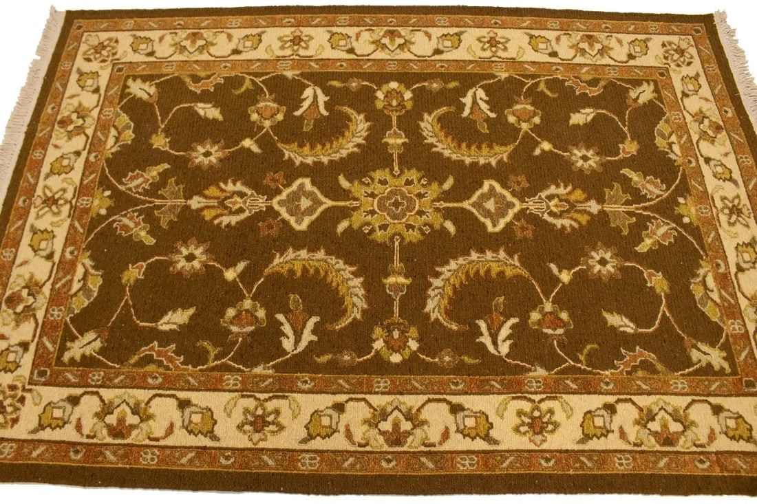 Dark Brown Floral 4X6 Sumak Oriental Rug - 7