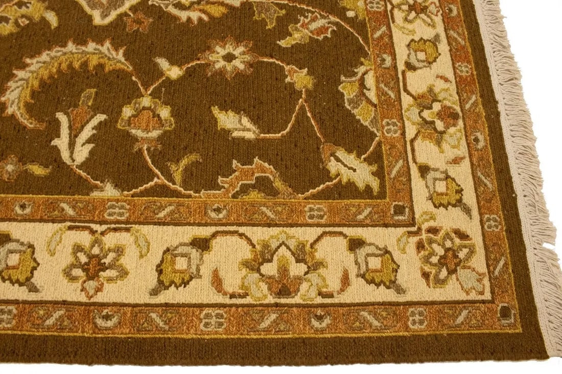 Dark Brown Floral 4X6 Sumak Oriental Rug - 9