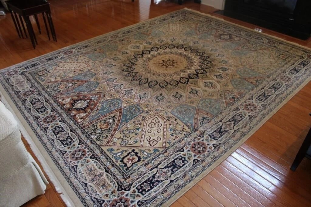 Hand Knotted Persian Nain Rug 10.4x7.8 ft.: Title:Hand Knotted Persian Nain Rug 10.4x7.8 ft. Description:Hand Knotted Persian Nain Rug 10.4x7.8 ft. Size:10.4x7.8 ft. Circa:1980 Origin: Material:100 %Wool Reserve: $1,450.00 Shipping: Domestic: F