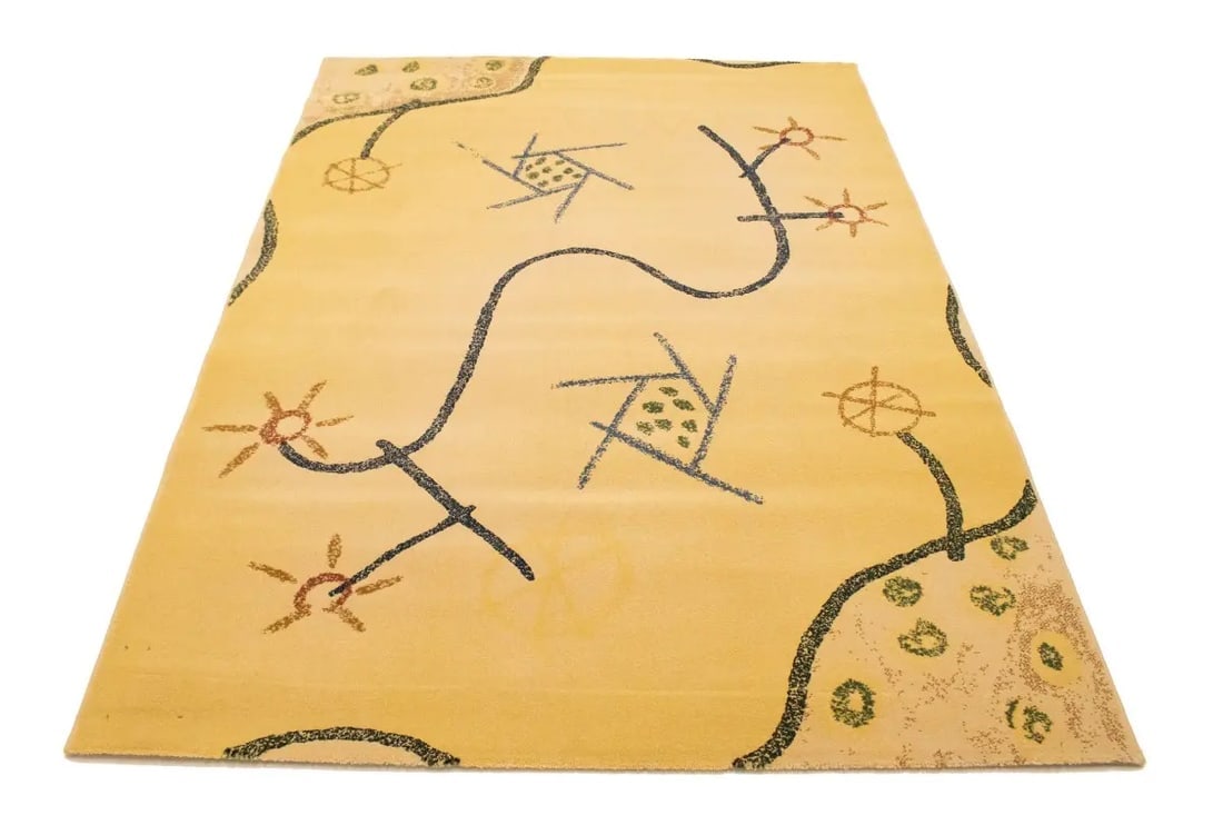 Golden Beige Abstract 5'3X7'4 Machine-Made Modern Rug - 3