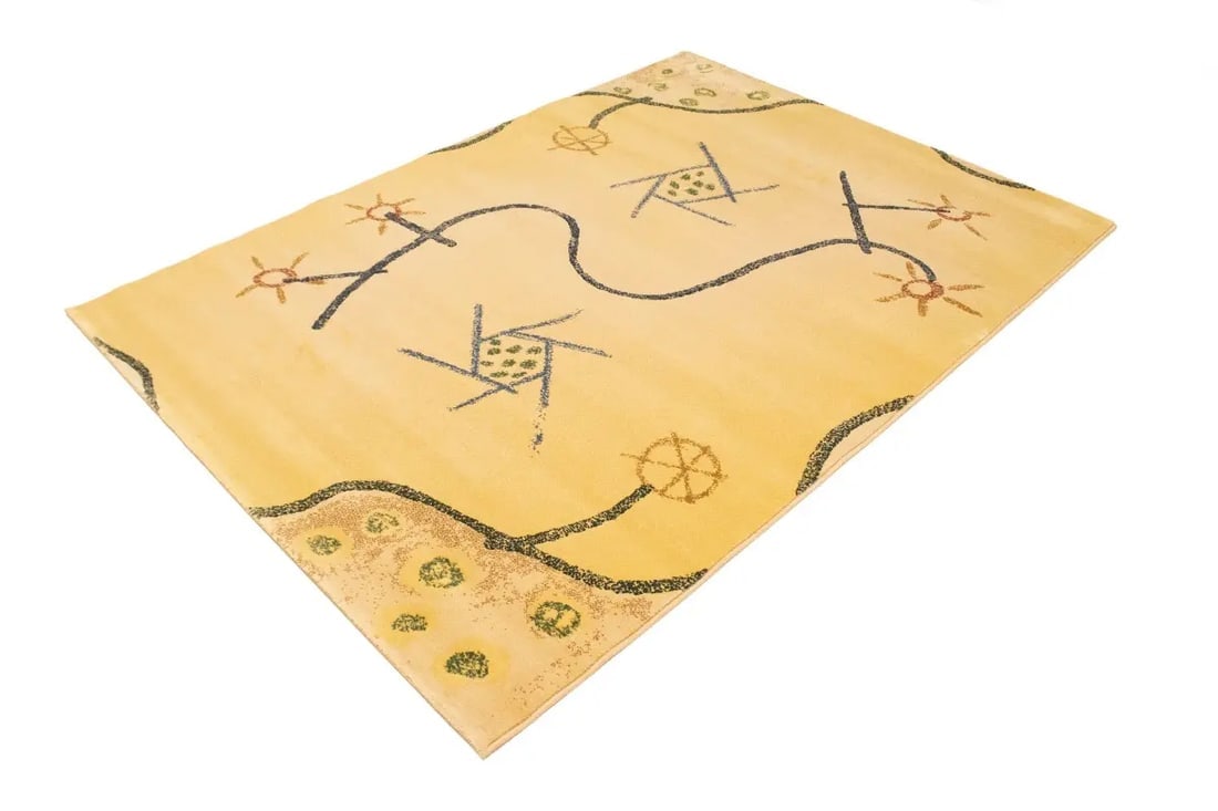 Golden Beige Abstract 5'3X7'4 Machine-Made Modern Rug - 4