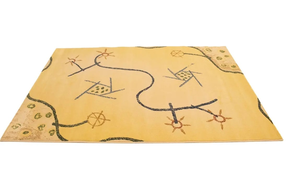 Golden Beige Abstract 5'3X7'4 Machine-Made Modern Rug - 5