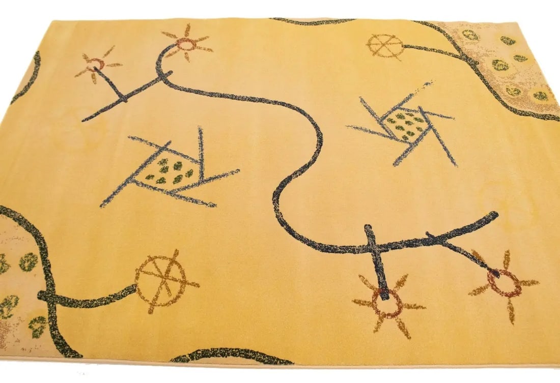 Golden Beige Abstract 5'3X7'4 Machine-Made Modern Rug - 6