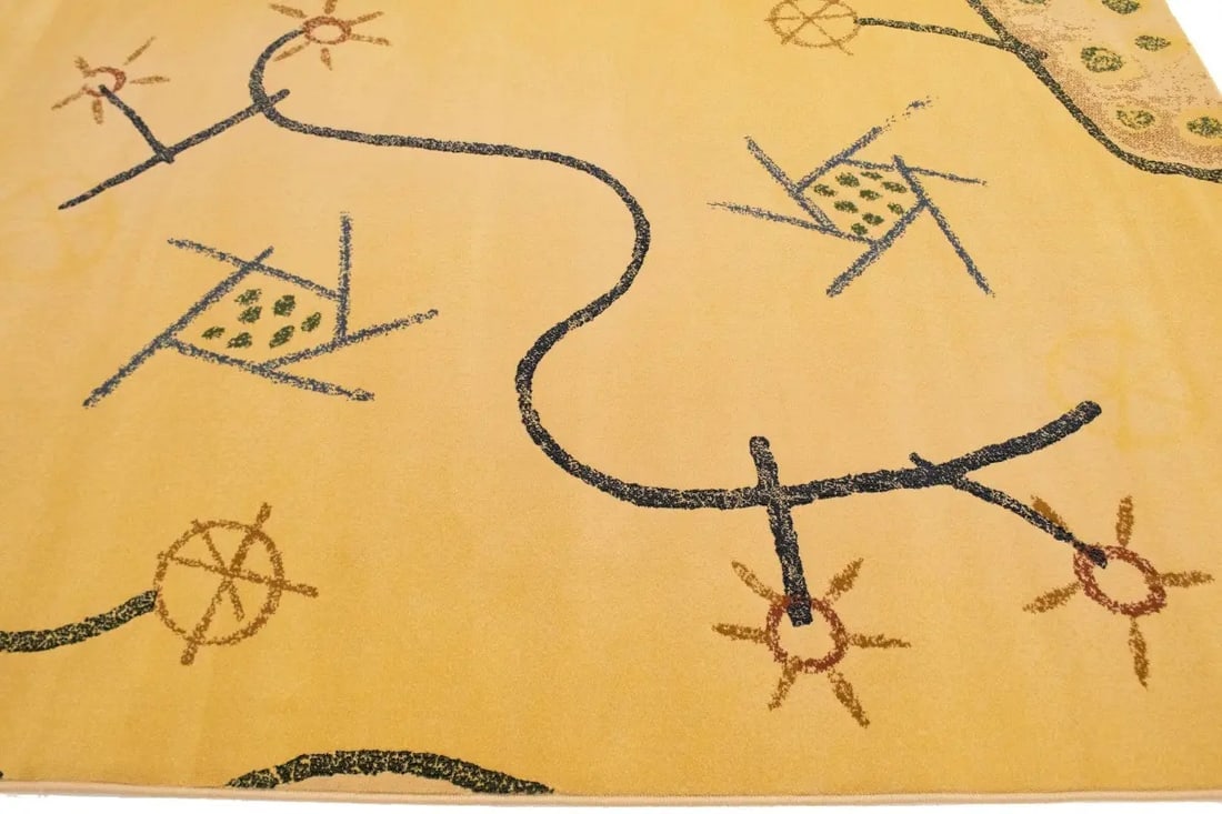 Golden Beige Abstract 5'3X7'4 Machine-Made Modern Rug - 8