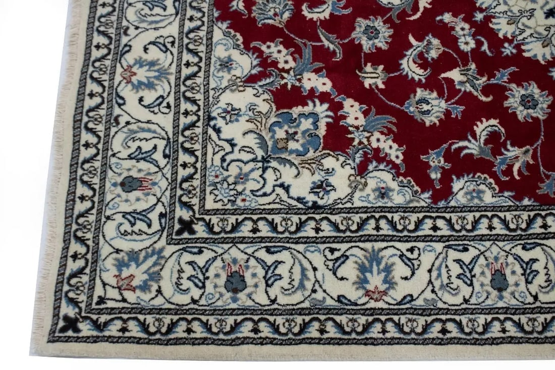 Red Floral Traditional 5'3X7'9 Nain Tabas Persian Rug - 13