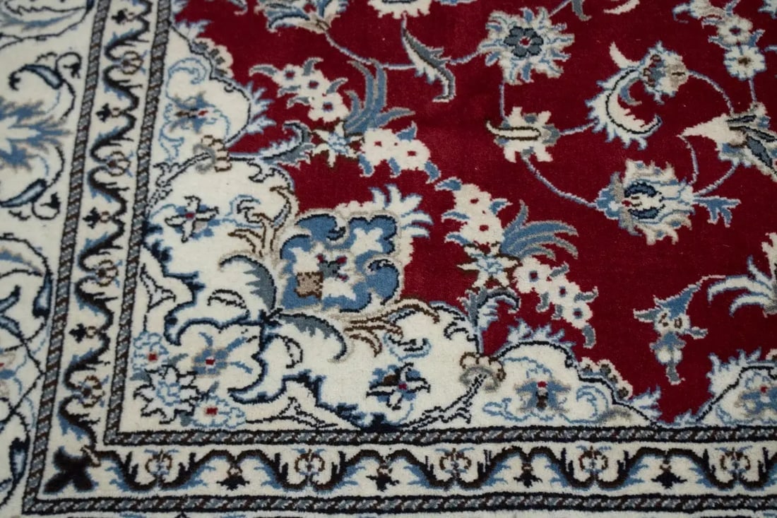 Red Floral Traditional 5'3X7'9 Nain Tabas Persian Rug - 14