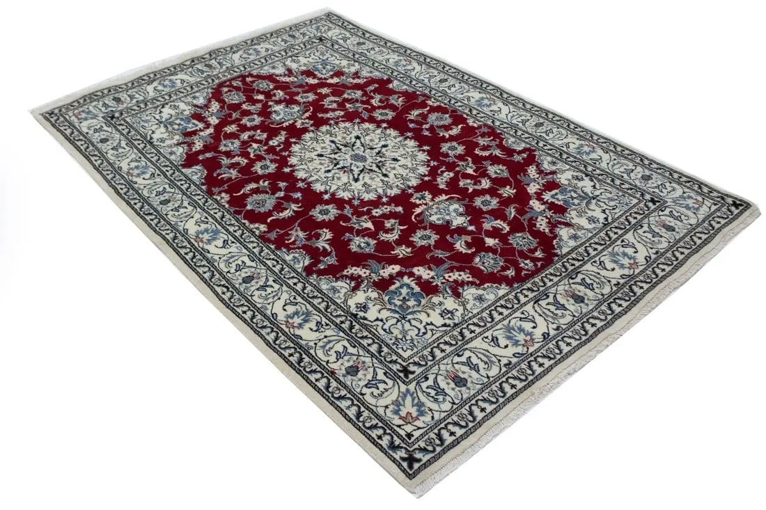 Red Floral Traditional 5'3X7'9 Nain Tabas Persian Rug - 3