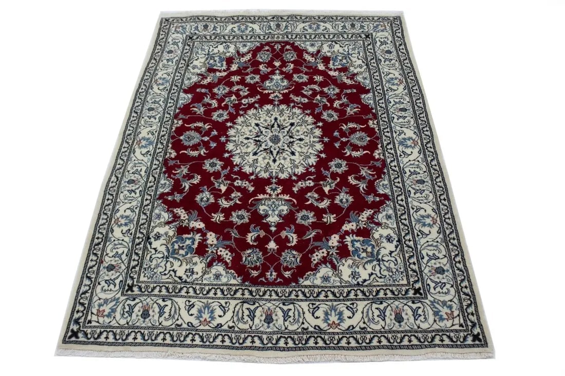 Red Floral Traditional 5'3X7'9 Nain Tabas Persian Rug - 4