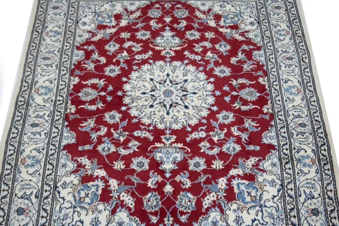 Red Floral Traditional 5'3X7'9 Nain Tabas Persian Rug - 5
