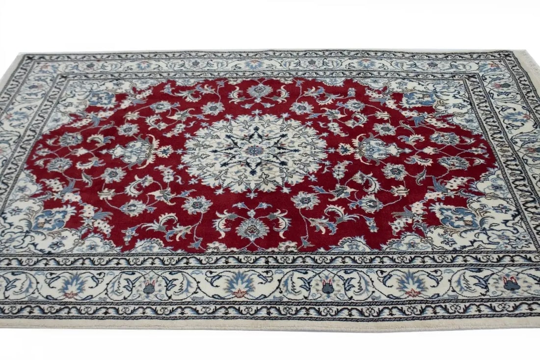 Red Floral Traditional 5'3X7'9 Nain Tabas Persian Rug - 6