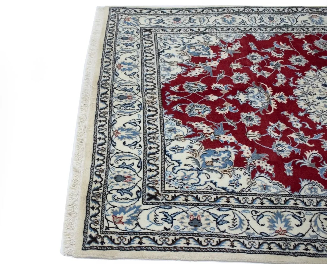 Red Floral Traditional 5'3X7'9 Nain Tabas Persian Rug - 8