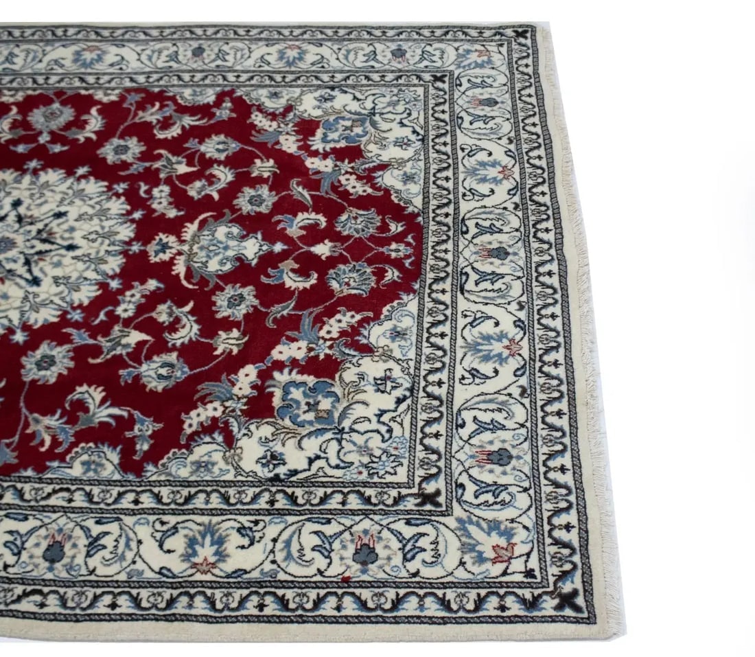 Red Floral Traditional 5'3X7'9 Nain Tabas Persian Rug - 9