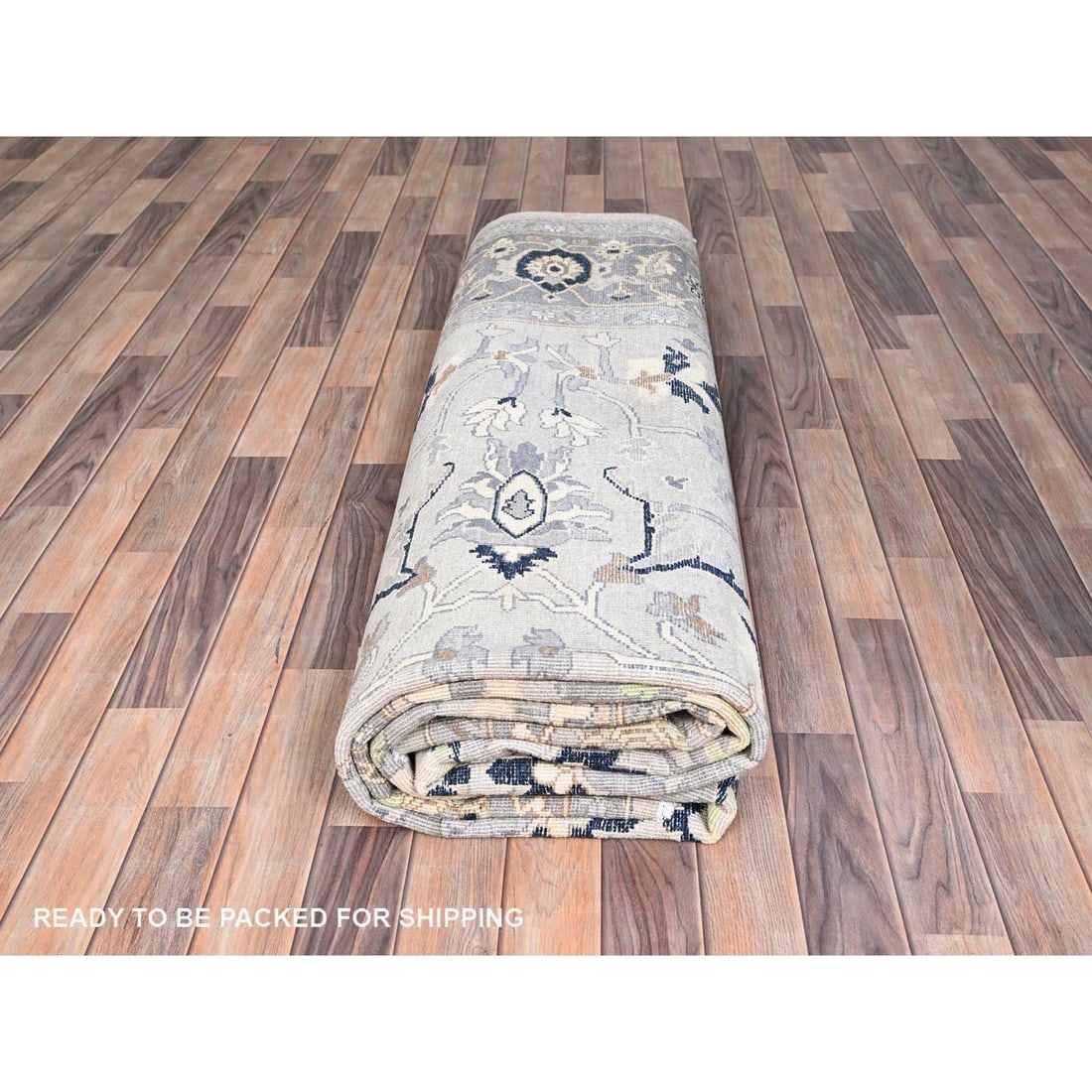 Gray, Afghan Peshawar with Serapi Heriz Design, Wool Hand Knotted Rug - 9
