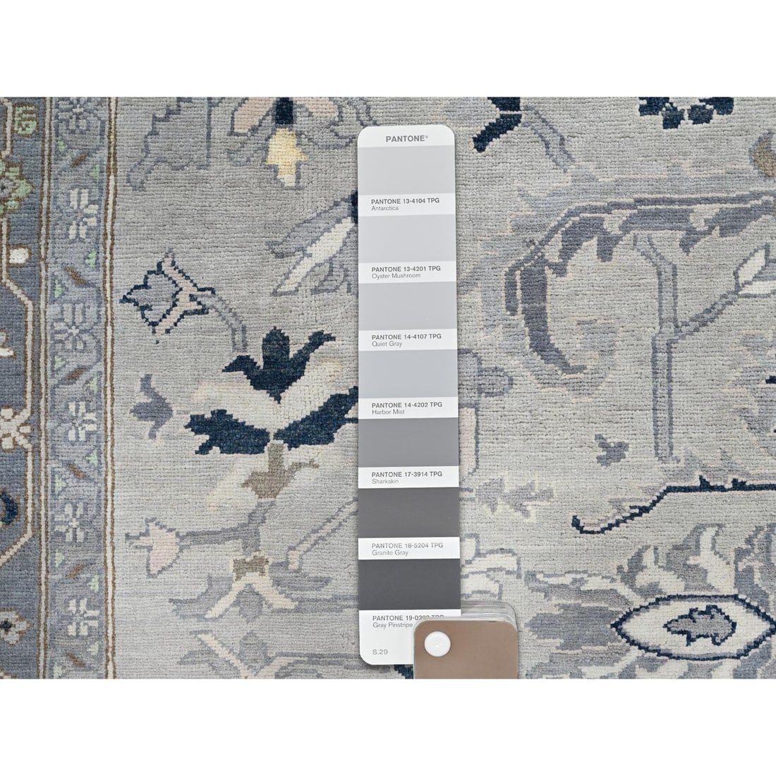 Gray, Afghan Peshawar with Serapi Heriz Design, Wool Hand Knotted Rug - 7