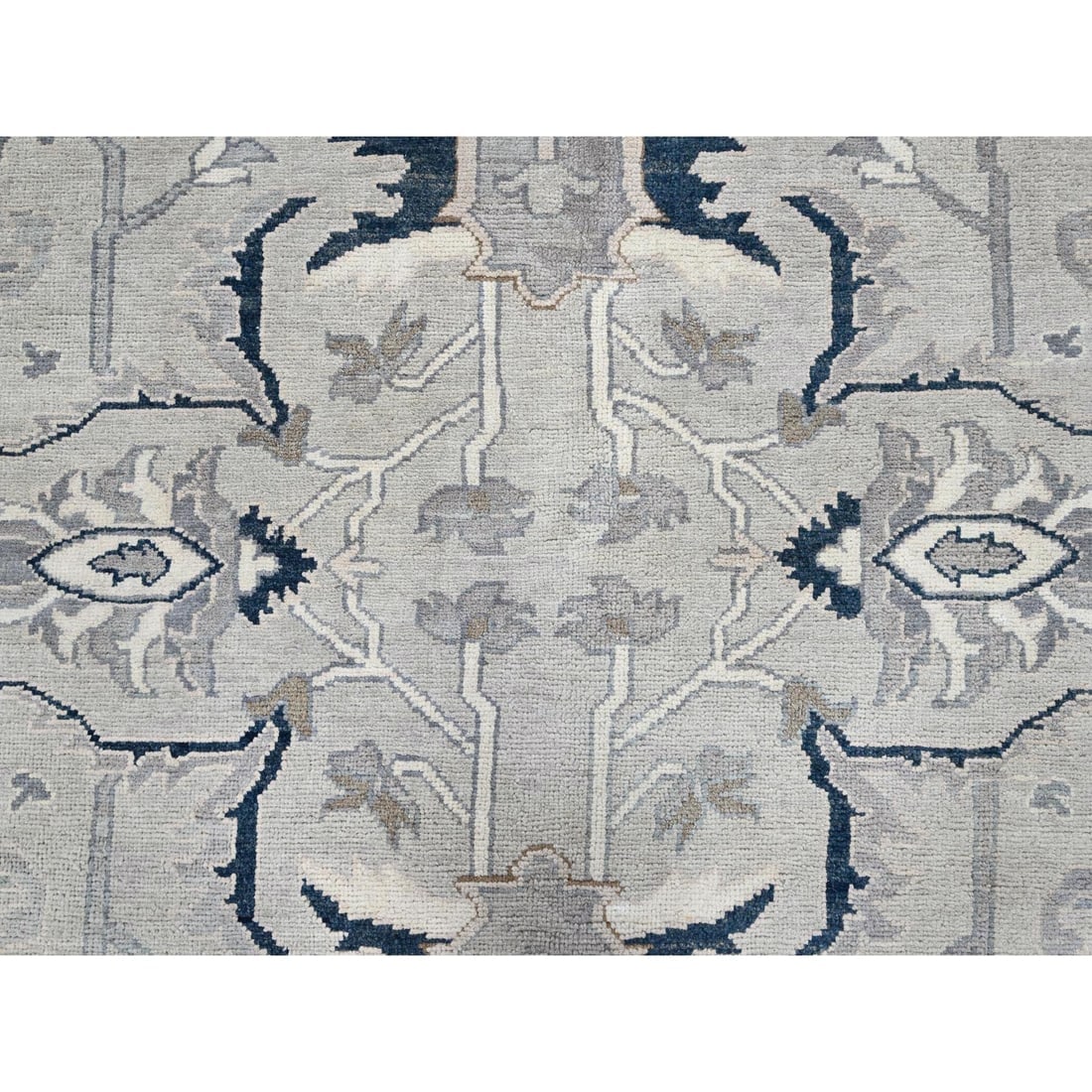 Gray, Afghan Peshawar with Serapi Heriz Design, Wool Hand Knotted Rug - 8